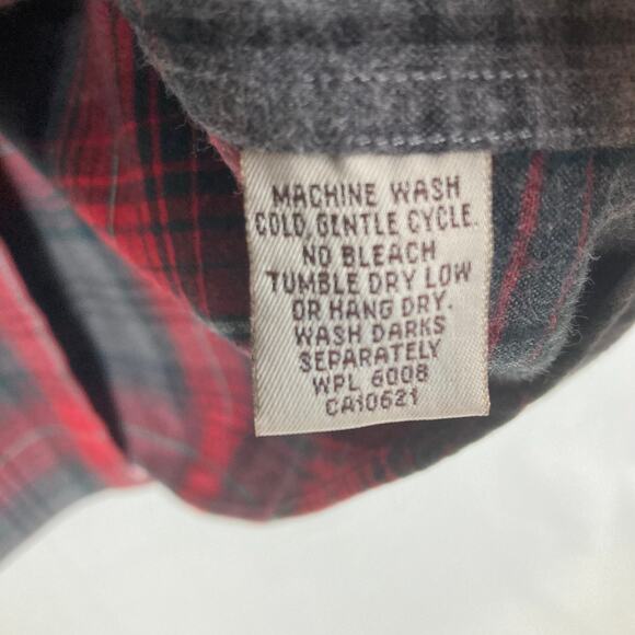 Powder River Button Shirt Men XL Red Gray Plaid Flannel Pearl Snap 100% Cotton - Picture 6 of 10